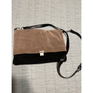 NWOT Crosstree Lane Cow Suede Western Chic Black Brown Foldable Crossbody Purse